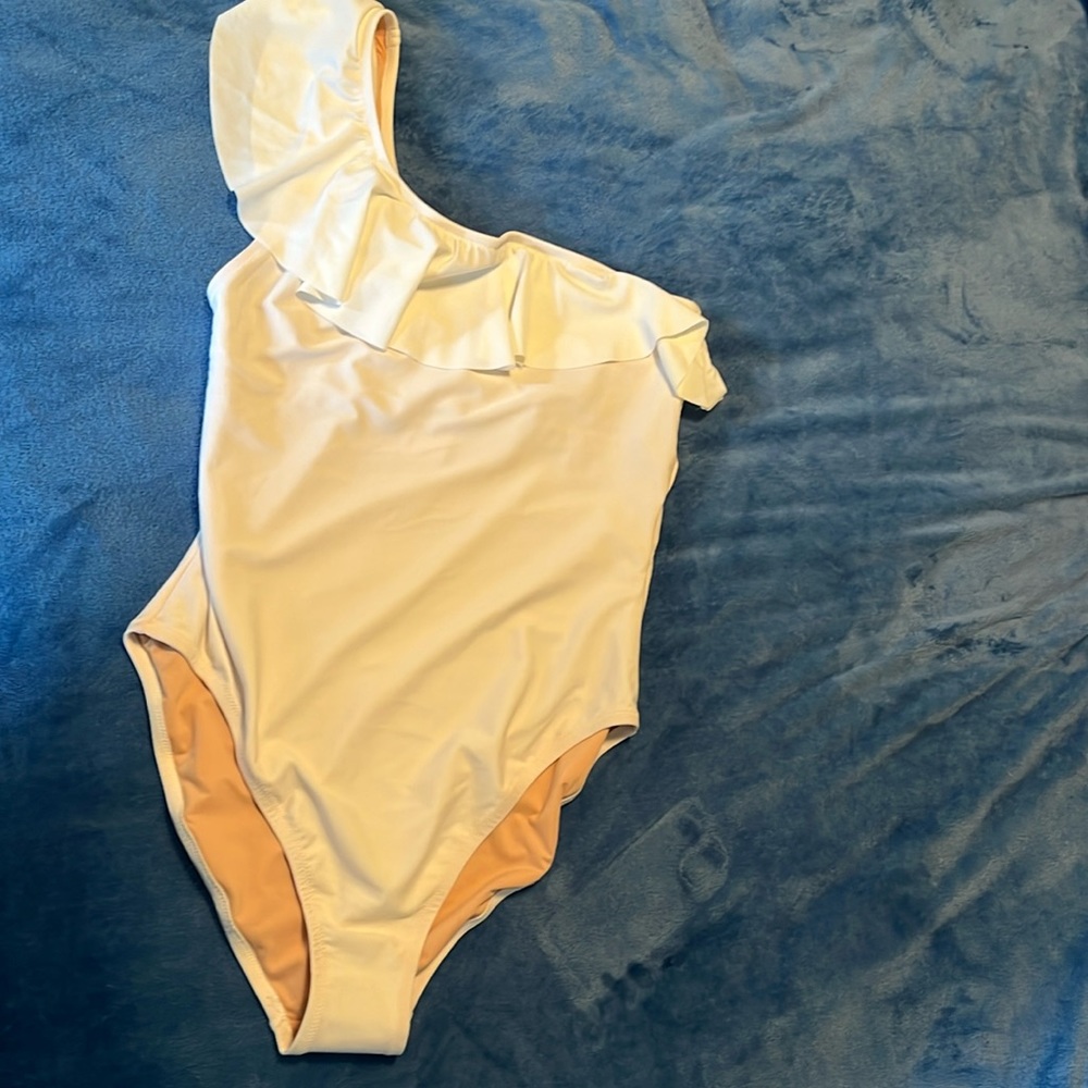 JCrew XL white one shoulder ruffle bathing suit